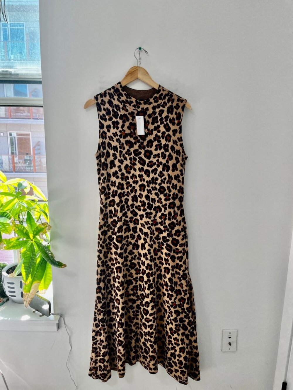 NEW Ann Taylor Leopard Print Knit Midi Dress Size Large